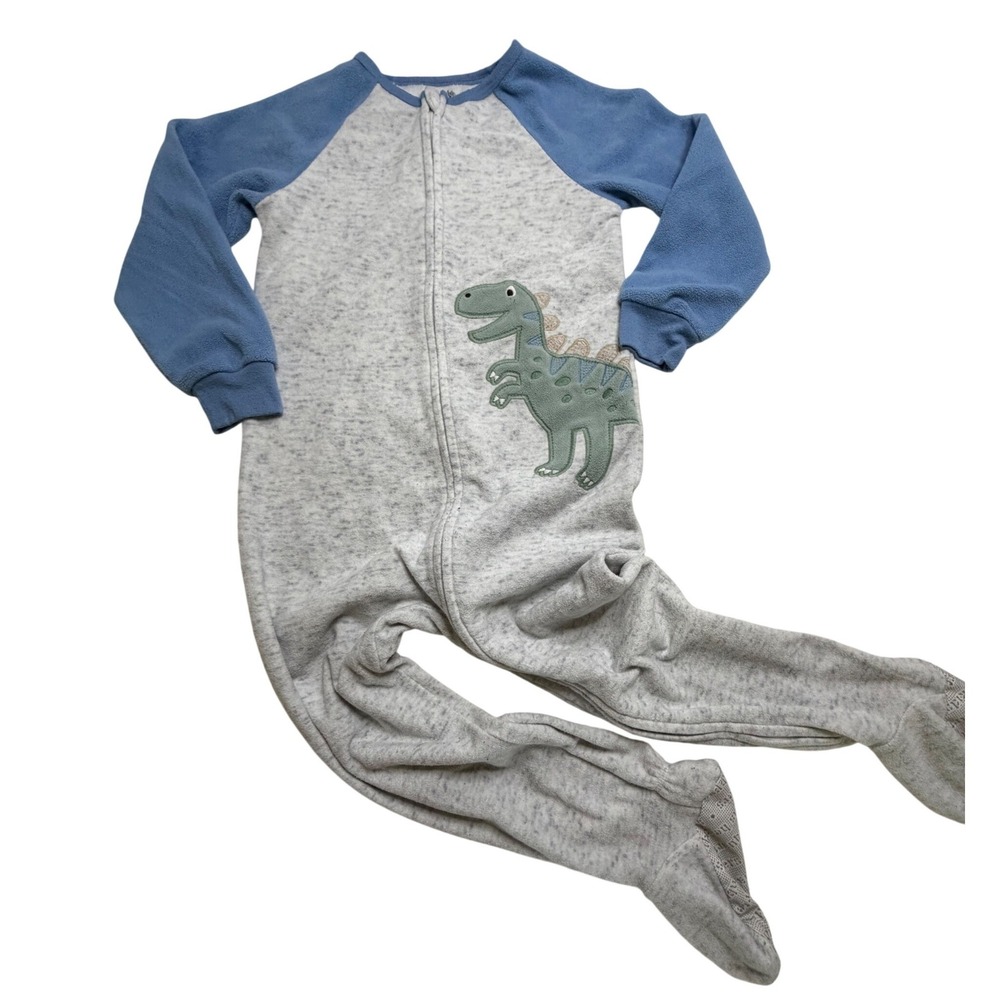 Kids Headquarters Boys 5T Dinosaur Fleece Footed Pajamas Blue Grey Sleeper